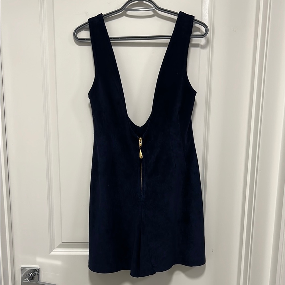Navy Sleeveless Romper with Gold Zipper